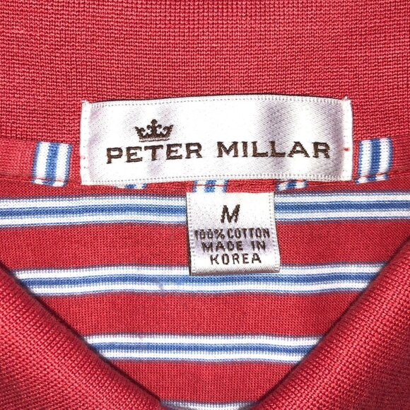 Peter Millar Mens Polo Shirt Medium Striped Top Red Ridgewood 100% Cotton Casual - Picture 7 of 12